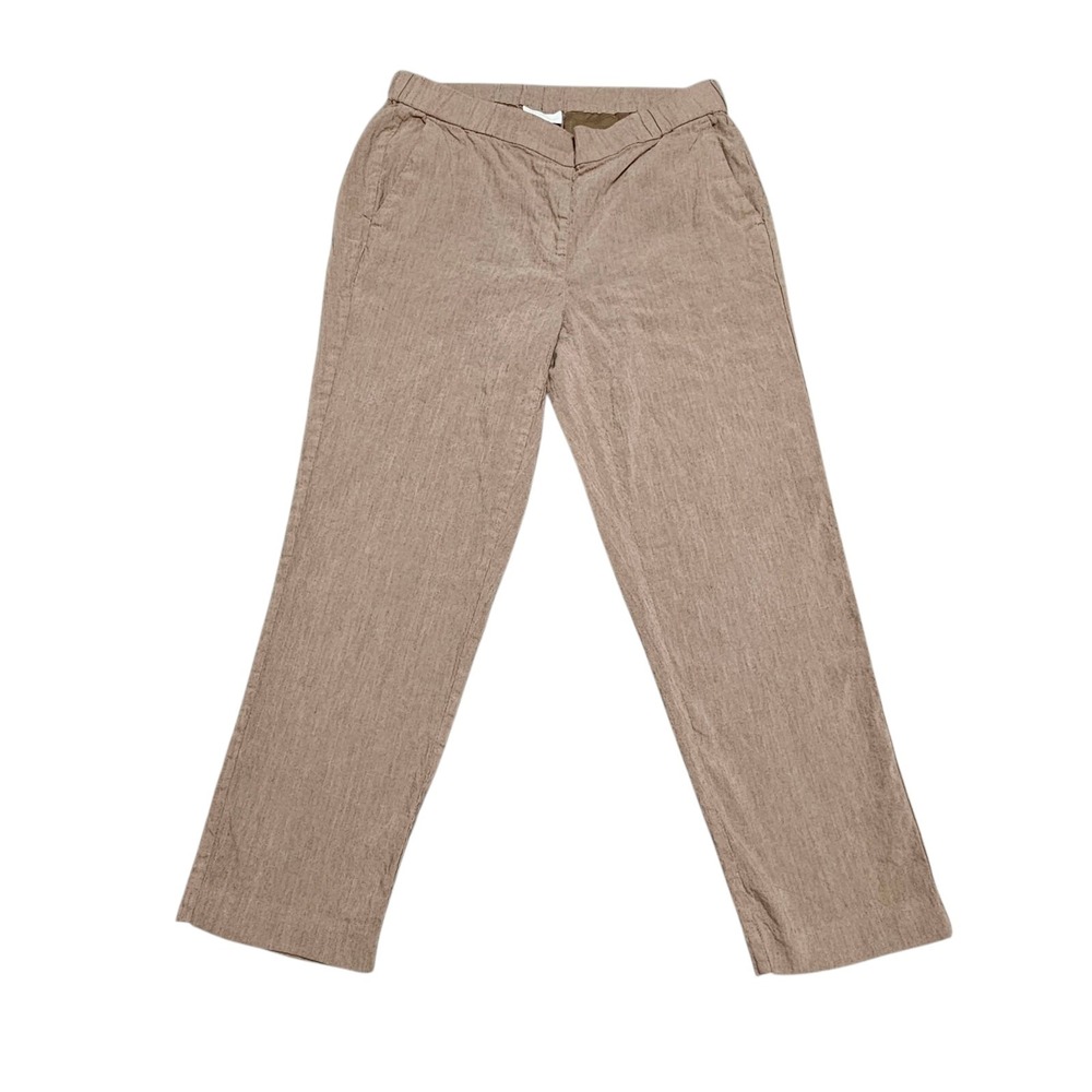 J Jill‎ Linen Stretch Pants Woman Size S Pull On Cropped Pockets Brown